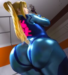 1girls 2022 ass back_view big_ass blonde_hair bubble_butt evolluisionist female female_only huge_ass metroid samus_aran solo tagme thick_thighs zero_suit zero_suit_samus