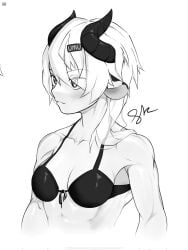 artsyvrc bra breasts cow_ears demon demon_girl horns monochrome muscular muscular_female skepticall small_breasts succubus umu vrchat