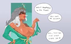 1girls breasts cleavage dialogue female female_only femdom human jerk_off_instructions jouljehart large_breasts league_of_legends offering overflowing_breasts panties qiyana_yunalai solo talking_to_viewer text white_hair