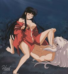 ambiguous_penetration animal_ears asian asian_female canine groping_breast interspecies inuyasha inuyasha_(character) kikyo_(inuyasha) large_breasts voluptuous voluptuous_female