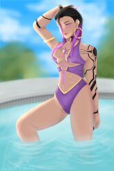 bathing_suit bathingsuit pink_eyes pool reyna_(valorant) valorant