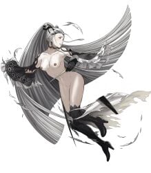 1girls black_legwear blush brown_nipples damaged_clothes edit eir_(fire_emblem) embarrassed fire_emblem fire_emblem_heroes naked_footwear nude_edit nude_female nude_filter pale-skinned_female pale_skin princess solo solo_female white_hair