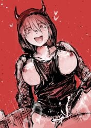 1girls ahe_gao blonde_hair cum cum_in_pussy cum_inside dorohedoro female horns large_breasts muscular_female nikaido