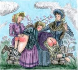 ass dress_raised_for_spanking female femdom femsub jpc multiple_subs outdoors red_ass spanked spanking victorian yuri