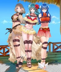 3girls alternate_costume arms_behind_back beach bikini blonde_hair blue_eyes blue_hair bondage brown_bikini brown_swimsuit caeda_(fire_emblem) cloth_gag edit eirika_(fire_emblem) feet female femsub fire_emblem fire_emblem:_mystery_of_the_emblem fire_emblem:_shadow_dragon_and_the_blade_of_light fire_emblem:_the_sacred_stones fire_emblem:_three_houses fire_emblem_heroes gag hair_flower hair_ribbon hat kakizaki86 mercedes_von_martritz multiple_girls multiple_subs necklace nintendo official_alternate_costume purple_toenails red_bikini red_swimsuit rope rope_bondage sandals sarong sun_hat swimsuit toenail_polish yellow_bikini yellow_swimsuit