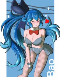 1girls bao_(vtuber) blue_hair bunny_suit bunnysuit female female_only fishnet_legwear fishnets indie_virtual_youtuber long_hair red_eyes red_tie solo solo_female virtual_youtuber