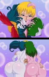 1boy 2girls ass big_ass bishoujo_senshi_sailor_moon blonde_hair blue_eyes breasts bubble_butt colored_skin daimon death_busters female green_hair group_kissing handjob hinatawolf huge_ass humanoid kissing large_breasts light-skinned_male monster_girl monster_of_the_day nude nude_female nude_male penis penis_grab pink_skin pointy_ears pussy scar_(sailor_moon) star_shaped_pupils symbol-shaped_pupils thick_thighs threesome triple_kiss twintails u-chouten villainess voluptuous white_skin wide_hips yellow_headwear