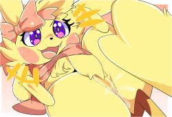 :3 absurd_res bodily_fluids fan_character female fur furry furry_only genital_fluids genitals hi_res luuriolu nintendo open_mouth pikachu pokémon_(species) pokemon purple_eyes pussy pussy_juice solo sparkle_chu tail tongue video_games yellow_body