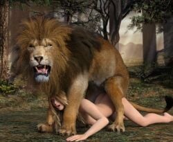 3d_(artwork) bigcat digital_media_(artwork) duo felid feline felis female filedae human lion male male/female mammal pantherine sex zoophilia