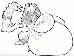 1girls belly big_belly big_breasts black_and_white blush breasts female female_only hand_on_breast huge_belly huge_breasts hyper_belly hyper_breasts hyper_pregnancy imp_midna jishintai midna monochrome pregnant solo the_legend_of_zelda twilight_princess