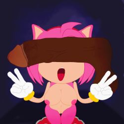 1boy 1girls amy_rose anthro big_breasts big_penis boots cant_see_the_haters cock_on_face covered_eyes disembodied_penis double_v intempt kneeling naked on_knees open_mouth peace_sign pink_fur size_difference sonic_(series) sonic_the_hedgehog_(series) submissive submissive_female these_aren't_my_glasses thick_penis thick_thighs thigh_gap thin_waist tongue_out v_sign white_skin wide_hips