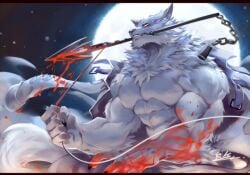 abs bara biceps clothes clothing fur hank_henriette katsute_kami_datta_kemonotachi_e male male_only moon muscle muscled muscles muscular muscular_male no_sex pecs rabbity solo_male to_the_abandoned_sacred_beasts werewolf white_fur wolf yellow_eyes