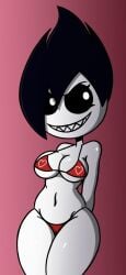 2020s 2022 belly belly_button big_thighs bikini bikini_bottom bikini_top black_hair black_sclera breasts colored eyebrows feet_out_of_frame ghost ghost_girl ghostlydoodles hands_behind_back heart marissa_(the_booregards) navel oc original original_character red_background sharp_teeth shiny shiny_breasts shiny_skin shiny_thighs simple_background smug smug_face smug_grin spookyryder the_booregards thigh_squish thighs tummy valentine's_day white_body white_pupils white_skin