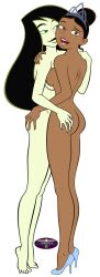 2girls ass ass_grab black_hair breasts breasts_to_breasts brown_eyes closed_mouth dark-skinned_female dark_skin disney disney_channel duo female female/female female_only full_body gagala green_eyes green_skin hair_bun half-closed_eyes hand_on_ass hand_on_shoulder holding hugging interracial interracial_yuri kim_possible large_ass light-skinned_female light_skin lips long_hair looking_at_another looking_at_viewer looking_back lower_teeth medium_breasts monique_(kim_possible) multiple_females multiple_girls mutual_yuri nude nude_female open_mouth phillipthe2 pussy_to_pussy round_teeth shego short_hair sideboob smile straight_hair symmetrical_docking teeth thick_thighs thighs tiara upper_teeth white_background yuri