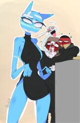 1girls 2boys big_breasts canada_(countryhumans) cat_ears catgirl countryhumans countryhumans_girl fingernails fuhrerbrot germany_(countryhumans) greece_(countryhumans) half_naked