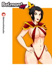 1girls abs avatar_the_last_airbender azula belmont breasts erect_nipples feet_out_of_frame female female_only fit fit_female hands_on_hips hips large_breasts light_skin looking_at_viewer messy_hair nipples royalty simple_background smile smiling_at_viewer solo string_bikini swimsuit white_background yellow_eyes