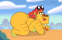 bent_over big_ass big_breasts big_butt bikini bikini_top disney_xd furiki_wheels micro_bikini mr_valentine00 muriel_(furiki_wheels) pantherine peace_sign thick_thighs yellow_fur