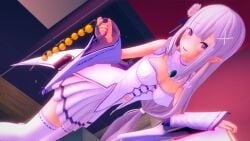 3d anal_beads bare_belly bare_shoulders bare_stomach bare_thighs belly belly_button blush breasts clothed clothing covered_breasts covered_navel covered_nipples covered_pussy dressed elf elf_ears elf_female elf_girl emilia_(re:zero) erect_nipples_under_clothes erection erection_under_clothes female female_only flowerpetal green_jewel hair_flower hair_ornament half-elf half_elf holding_anal_beads holding_object horny horny_female imminent_masturbation koikatsu light-skinned_female light_blush light_skin long_hair long_sleeves looking_at_viewer medium_breasts naughty_face naughty_smile navel neck_jewelry neckwear open_eyes open_mouth open_smile pointy_ears purple_eyes re:zero_kara_hajimeru_isekai_seikatsu silver_hair smile smiling smiling_at_viewer solo solo_female solo_focus standing stomach white_clothing white_dress white_flower white_hair white_legwear white_skirt