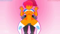 1boy 1girls 2022 animated ass big_breasts black_background blue_eyes bottomless bouncing_ass bouncing_breasts breasts clothed_sex clothing cochlea dark-skinned_female duo eargasm feel_the_beat_girl_(minus8) female female_penetrated frequency headset lying male minus8 nipples orange_skin original penis pink_hair pink_nipples ponytail prone_bone pussy pussy_grip red_hair rough_sex sex sex_from_behind simple_background squatting text thighhighs tied_hair underboob vaginal_penetration vaginal_sex