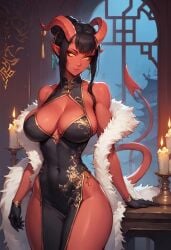 ai_generated china_dress civitai pinup red_skin tiefling_girl unholyreaper yellow_eyes