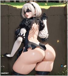 1girls against_wall ai_assisted ai_generated bewitching_thighs big_ass big_breasts blindfold blindfolded booty booty_shorts cleavage curvy curvy_female high_resolution highres large_breasts nier:_automata posing posing_for_the_viewer short_hair skirt square_enix thick_thighs video_game video_game_character video_games yametastudio