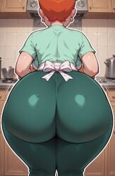 ai_generated ass_focus ass_jiggle ass_shake bikini choker chubby curvy dexter's_laboratory dexter's_mom facing_away female female from_behind green_pants green_shirt hips hips_wider_than_shoulders huge_ass huge_breasts mature_female milf orange_hair plump solo thick_thighs wide_hips yellow_gloves