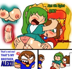 alex_kidd alex_kidd_(character) angry crown cum egle english_text green_hair lora penetration sega sex tagme text thewill white_background