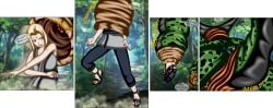 absorption_vore blonde_female cell_(dragon_ball) cell_vore crossover dragon_ball imminent_vore muffled_moaning naruto naruto_(series) naruto_shippuden sandals soleswallower swallowed_whole tail_bulge tail_vore tsunade vore