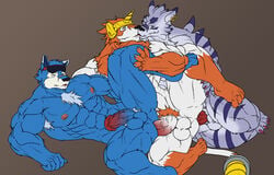 abs anal_insertion anthro black_nose blue_fur buggery claws closed_eyes color digimon dorurumon ear_piercing erection eyewear fur furry furry_ears furry_only gay insertion kissing machgaogamon male male_only multiple_males muscles nipples no_humans nude orange_fur penis piercing pointy_ears raised_leg sex sharp_teeth sunglasses tail testicles weregarurumon white_fur yaoi