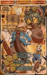 2_horns 4_toes abs absurd_res anklet anthro armlet big_breasts blue_body blue_eyes blue_pawpads blue_penis bodily_fluids bracelet breasts brown_body brown_fur claws clothing cock_vore collar cum cumshot dark_nipples dark_penis disembodied_foot dragon dripping duo ear_piercing egyptian egyptian_clothing ejaculation english_text erection eyeshadow eyewear feet foot_fetish foot_play footjob fur genital_fluids genitals glasses gold_(metal) gold_anklet gold_armlet gold_bracelet gold_collar gold_glasses gold_jewelry gold_piercing gold_ring green_eyes green_hair green_pawpads green_tail grin gynomorph hair heart_symbol hi_res horn hyena intersex intersex/male jewelry leaf leaf_tail looking_at_genitalia looking_at_penis makeup male mammal metal_collar multicolored_body multicolored_fur muscular muscular_intersex mythological_creature mythological_scalie mythology navel oushin pawpads pea4thefre2h peacheart_(character) penile penis piercing precum precum_drip ring round_glasses scalie sex smelly smile soles speech_bubble spiked_tail spikes spikes_(anatomy) tail tattoo text throbbing throbbing_penis toes tongue tongue_out twitching two_tone_body usekh vore white_body