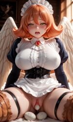 ai_generated anthro avian big_breasts blush chronoai egg egg_laying embarrassed furry humanoid ishuzoku_reviewers large_breasts legs_apart meidri moaning pussy pussy_juice thick thick_thighs uncensored wings