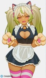 1girls ai_generated blonde_hair brawl_stars brown_skinned_female cat_ears cat_maid_mandy_(brawl_stars) catgirl female female_only maid mandy_(brawl_stars) moglotbs pink_thighhighs tagme thighhighs twintails
