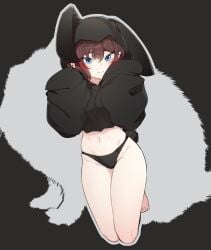 blue_eyes blush bottomless brown_hair bunny_ears bunny_girl bunny_tail bunnysuit cute k0ng light-skinned_female loner-chan_(k0ng) looking_at_viewer oversized_clothes petite thighs