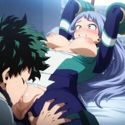 ai_generated cunnilingus izuku_midoriya midoriya_izuku my_hero_academia nejire_hado nejire_hado_(hero_outfit) pussy pussy_juice