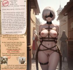 ai_generated average_breasts blindfold bondage bounty_hunters breasts collar covered_eyes edited fantasy female fictional market medium_tits naked navel nier:_automata nipples nude nude_female photoshop pubic_hair pussy pussy_hair reference requested roleplay ropes short_hair slave slave_girl slavery waifu white_hair yorha_2b