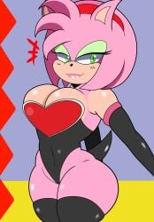 amy_rose breasts leotard neckline rouge_the_bat_(cosplay) seductive_pose shingattai sonic_(series) sonic_adventure_2 voluptuous_female