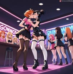 ai_generated blonde_hair boobly boots club dress futa_with_futa futanari goth kissing public_nudity punk short_hair stockings upskirt