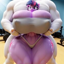 ai_generated civitai erect_nipples faceless_male friendship_is_magic front_view hasbro huge_ass huge_breasts huge_muscles muffin_top my_little_pony ohhie public_indecency pulling_thong_up shining_armor_(mlp) smile smug_grin snuddy_(style) sweat sweatdrop teasing_penis thick_thighs thong twilight_sparkle_(mlp) underboob underwear