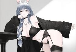 ai_generated blue_hair braided_hair braided_ponytail bunny_ears bunnygirl female_only kemonomimi lingerie long_hair mature_female milf navel_rennat pekomama solo solo_female two_tone_hair virtual_youtuber white_hair