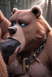 ai_generated baby_bear_(puss_in_boots) bear blowjob chubby dreamworks dreamworks_animation father_and_child father_and_son fellatio forest forest_background illuminating incest incest_(lore) jewelry male_only moobs necklace obscured_face overweight papa_bear_(puss_in_boots) puss_in_boots:_the_last_wish puss_in_boots_(dreamworks) puss_in_boots_(film) puss_in_boots_(franchise) puss_in_boots_the_last_wish shrek_(series) style_emulation sunshine universal_pictures universal_studios ursid