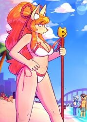 background_characters beach bikini ceroba_ketsukane cleavage dalv dina_(undertale_yellow) furry long_hair martlet_(undertale_yellow) not_porn sfw standing starlo_(undertale_yellow) thighs undertale undertale_(series) undertale_yellow underwear