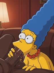 ai_generated blowjob dark-skinned_male huge_cock interracial marge_simpson rorioriai stable_diffusion sucking_penis the_simpsons