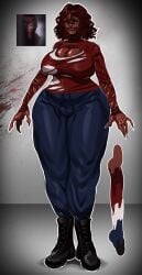 big_breasts big_butt breats claws dress female female_only hair monster monster_girl red_body red_eyes red_skin reference_image thick_thighs toothy_grin torn_clothes