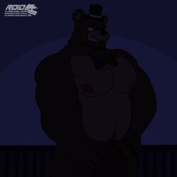 2025 5_fingers animated animated_png anthro balls bear becoming_erect bow_tie brown_body brown_fur claws clothing erection fingers five_nights_at_freddy's five_nights_at_freddy's_4 flexing front_view fur genitals hat headgear headwear humanoid_genitalia humanoid_penis looking_at_viewer male mammal navel nightmare_freddy_(fnaf) nipples orange_eyes pecs penis pubes scottgames searchlight sharp_teeth solo standing teeth text thepluto top_hat url vein veiny_penis watermark