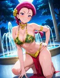 1990s_(style) 2000s 2000s_and_2010s_style 2010s 2d 2d_(artwork) 2d_artwork ai ai_art ai_generated anime anime_style bare_arms bare_legs bare_midriff bare_shoulders bare_thighs barefoot belly_button bikini bikini_top blush blushing_at_viewer bracelet cleavage collar crossover crossover_cosplay gold_(metal) gold_bracelets gold_collar gold_hair_ornament gold_jewelry golden_bracelets golden_collar golden_hair_ornaments green_bikini green_bikini_top green_bra hair_ornament jessie_(pokemon) light-skinned_female light_skin loincloth long_hair looking_at_viewer metal_bra metal_bracelet metal_collar midriff moon moonlight navel night night_sky pokemon pokemon_(anime) pokemon_anime ponytail purple_hair red_loincloth slave slave_bikini slave_collar slave_leia slave_leia_(cosplay) slave_outfit slavegirl star_wars team_rocket thick_thighs trees waterflation