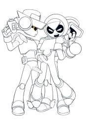 brawl_stars larry_(brawl_stars) lawrie_(brawl_stars) line_art meeple_(brawl_stars) robot robot_boy sex twins yaoi