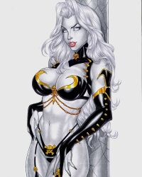 big_breasts black_latex chaos_comics coffin_comics death_(personification) ed_benes_studio female female_only grim_reaper lady_death latex_boots latex_bra latex_panties latex_stockings latex_suit latex_thighhighs latex_thong long_hair queen_of_the_dead rudimar_patrocinio skin_tight white_body white_hair white_skin