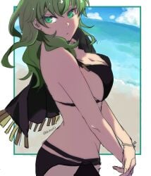 1girls alternate_costume beach bikini black_bikini black_swimsuit breasts byleth_(fire_emblem) byleth_(fire_emblem)_(female) byleth_(summer)_(fire_emblem)_(female) cleavage female female_only fire_emblem fire_emblem:_three_houses fire_emblem_heroes green_eyes green_hair highres large_breasts looking_at_viewer medium_hair mocha_(motiko0419) nintendo ocean official_alternate_costume sideboob solo swimsuit