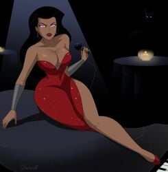 1boy 1girls 2d accurate_art_style alternate_costume amazon arm_support bare_arms bare_shoulders batman batman_(series) big_breasts black_hair bracer breasts bruce_wayne cleavage cocktail_dress curvaceous curvy curvy_body curvy_female curvy_figure dc_comics dcau diana_prince dress female female_only full_body ghostlessm glowing_eyes holding holding_microphone holding_object hourglass_figure hypnosis hypnotic_eyes hypnotized indoors instrument jewelry justice_league justice_league_unlimited large_breasts light-skinned_female light_skin lips lipstick long_dress long_hair looking_at_viewer makeup microphone mind_control neck on_piano piano pink_eyes purple_eyes red_dress red_lipstick side_slit sitting solo spiral_eyes straight_hair strapless_dress strapless_leotard table thick_thighs voluptuous voluptuous_female wide_hips wonder_woman wonder_woman_(series)