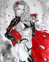 big_breasts cape chaos_comics coffin_comics death_(personification) ed_benes_studio female female_only glass_in_hand grim_reaper lady_death latex_gloves latex_suit latex_thong long_hair queen_of_the_dead rudimar_patrocinio skin_tight white_body white_hair white_skin wine_bottle